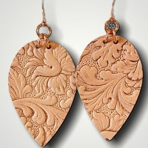 XL Tooled leather Boho teardrop earrings